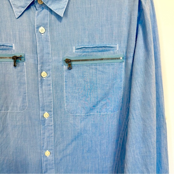 JOHN VARVATOS LIGHTWEIGHT LONG ROLL-TAB SLEEVE ZIP-POCKET BUTTON UP SHIRT SzM - Picture 7 of 13